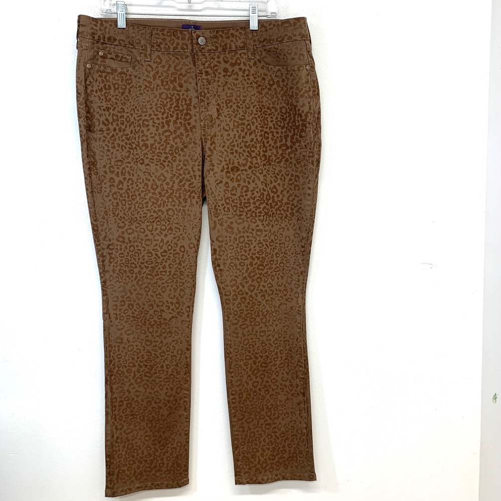 NYDJ Sheri Slim Leopard Print Pants Brown Animal Print Lift Tuck 16P Made in USA